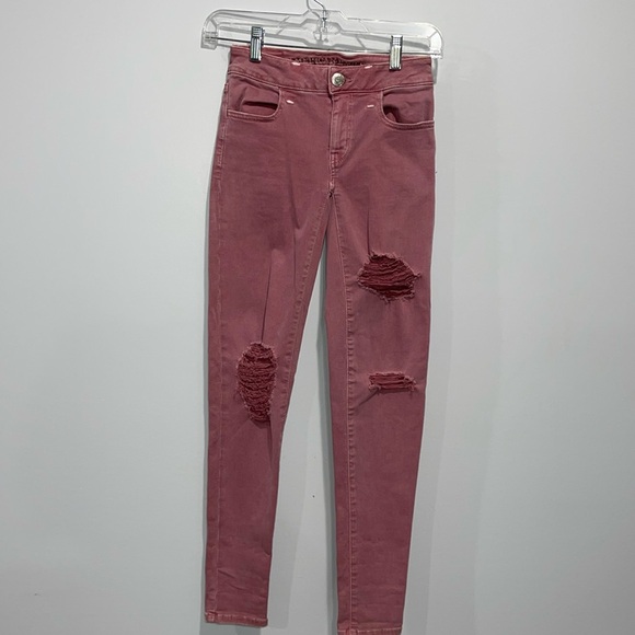 American Eagle Next Level Stretch size 00 Jegging pants mauve pink distressed - Picture 1 of 16